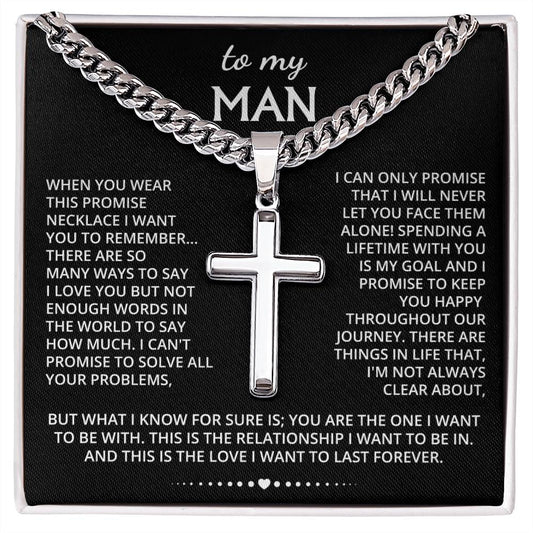 My Man Cuban Chain With Artisan Cross Necklace | Gift For Boyfriend From Girlfriend | Gift For Husband From Wife | Gift For Groom From Bride