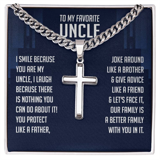 Cuban Chain with Artisan Cross Necklace for Uncle, Birthday Gifts for Uncle, Motivational Message Jewelry for Men, Appreciation Necklace from Nephew or Niece