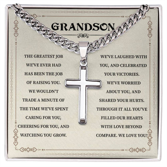 Grandson Gift | Cuban Chain with Artisan Cross Necklace