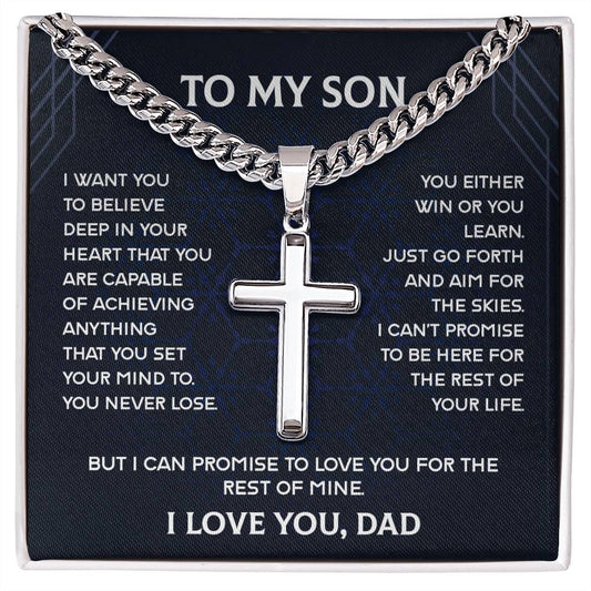 Dad to Son Chain, Father Son Cross, Gift for My Son, Son from Dad Gift, Fathers Day Chain, Mens Cuban Cross, Dad Son Jewelry, Son Cross Pendant, Cuban Chain Gift, Father Son Bond, Mens Cross Chain, Dad to Son Love, Personalized Cross