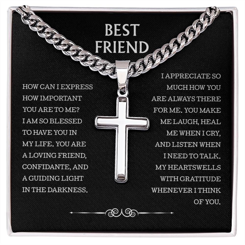 Best Friend Cuban Chain With Artisan Cross Necklace , Birthday Christmas Graduation Jewelry Gift For Best Friend