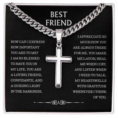 Best Friend Cuban Chain With Artisan Cross Necklace , Birthday Christmas Graduation Jewelry Gift For Best Friend