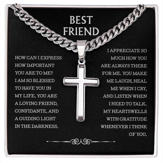 Best Friend Cuban Chain With Artisan Cross Necklace , Birthday Christmas Graduation Jewelry Gift For Best Friend