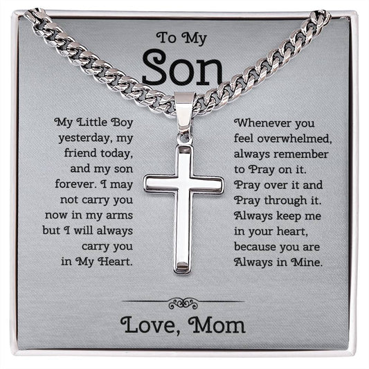 Cuban Chain With Artisan Cross Necklace For Son From Mom Birthday Presents Christmas Presents