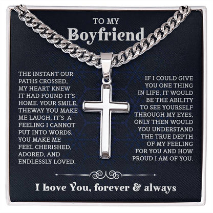 To My Boyfriend Cuban Chain with Cross Necklace , Gift For Boyfriend, Boyfriend Christmas Gift, Birthday Gift, Anniversary Gift For Him