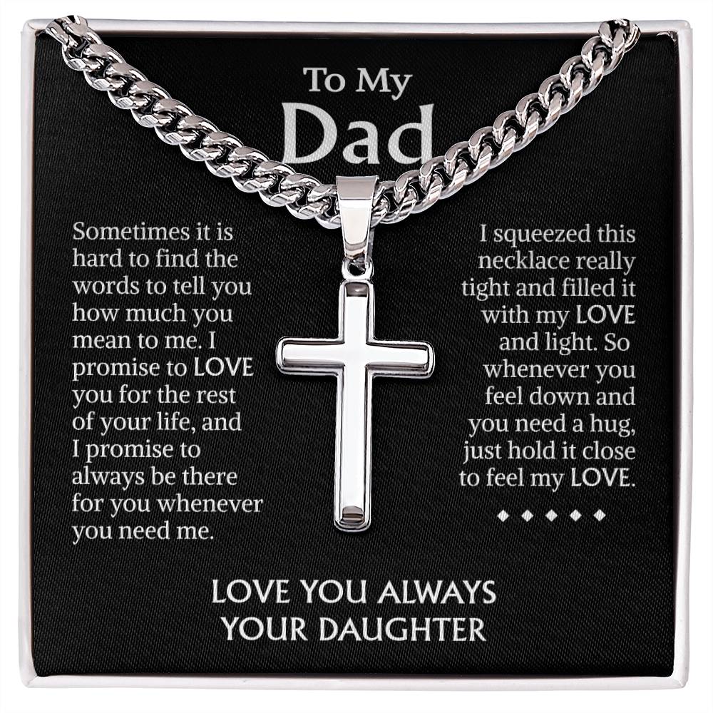 Dad Gifts From Daughter • Father's Day Gift Necklace • Gift Christmas Birthday For Dad Necklace • Cuban Chain With Artisan  Cross Necklace
