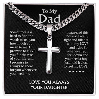 Dad Gifts From Daughter • Father's Day Gift Necklace • Gift Christmas Birthday For Dad Necklace • Cuban Chain With Artisan  Cross Necklace