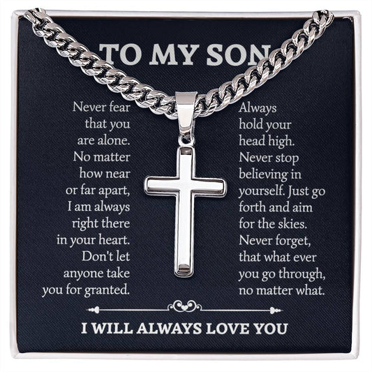 To My Son Cuban With Artisan Cross Necklace Gift Jewelry