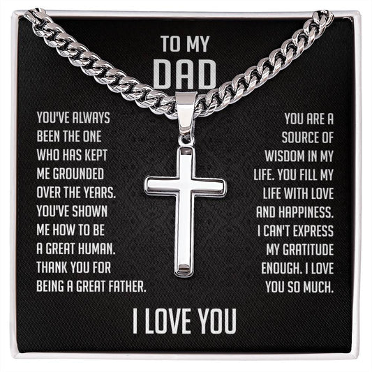 To My Dad Cuban Chain With Artisan Cross Necklace Ball Chain With A Sentimental Card, Birthday, Christmas Necklace Gift