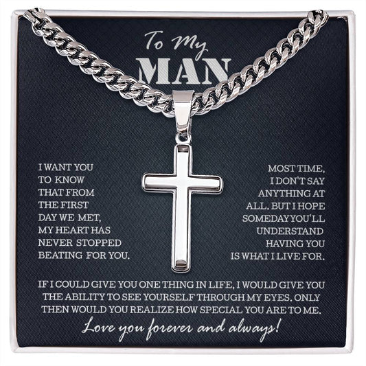 To My Man Personalized Cross Necklace, Gifts For Boyfriend From Girlfriend, Gifts For Husband From Wife, Anniversary Birthday Gift For Him