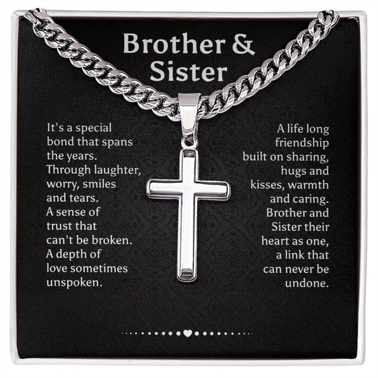 To My Brother | Cuban Chain with Artisan Cross Necklace | Personalized Jewelry Gift for Him | Religious Jewelry | Christian Gift