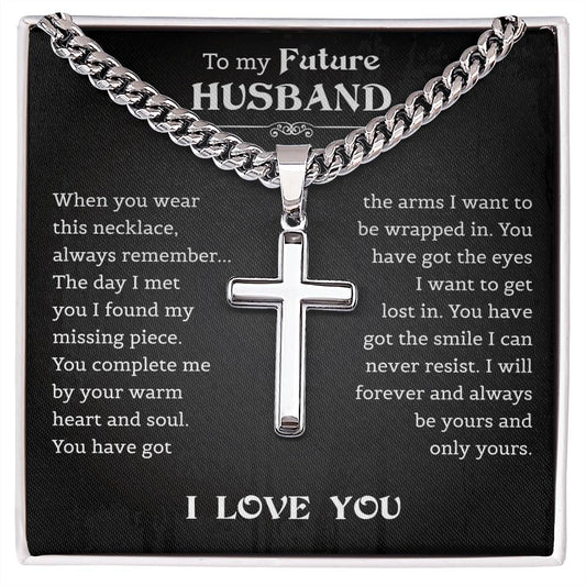 To My Future Husband Cuban Chain with Artisan Cross Necklace, Jewelry Gift for Him from Future Wife, Wedding Day Gift For Fiancé