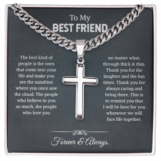 Necklace for Best Friend, Male Best Friend Gift, Birthday Gift for Guy Friend, Cuban Chain With Artisan Cross Necklace