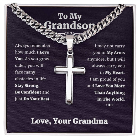 Grandson Birthday Gifts From Grandma • Present For Grandson From Grandmother • To My Grandson Necklace From Grandparents Cross Cuban Chain