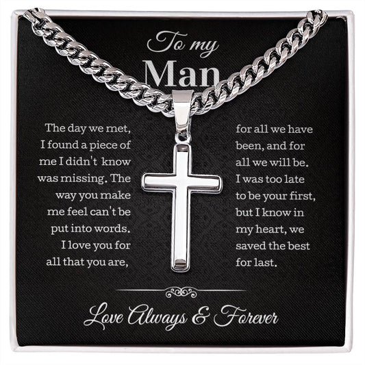 To My Man Cross Necklace, Gifts For Boyfriend From Girlfriend, Gifts For Husband From Wife, Gift For Groom From Bride On Wedding Day, Anniversary Birthday Gift For Him, Valentines Fathers Day Christmas