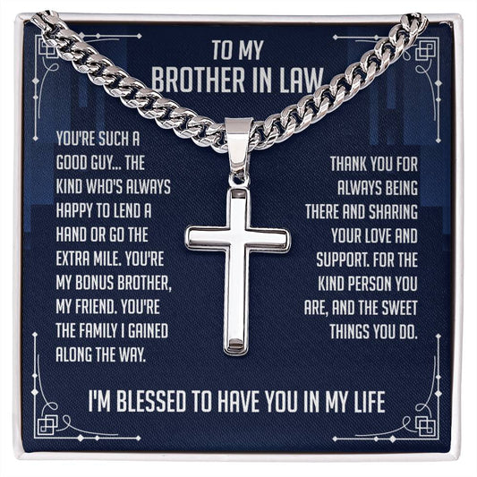 To My Brother in Law Gifts, Cuban Chain With Artisan Cross Necklace, Valentine's Gifts for a Brother In Law, Birthday Gift for Brother in Law