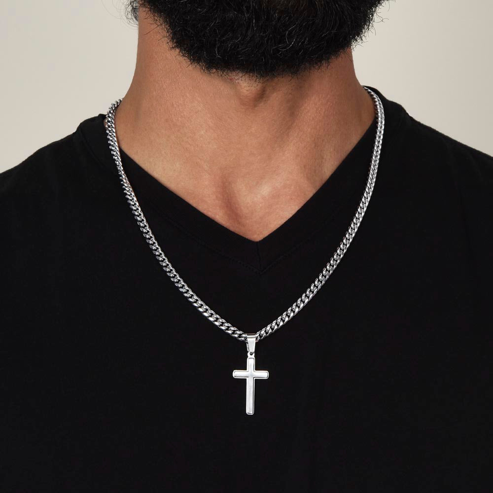 To Our Grandson Gift from Grandma and Grandpa • To Our Grandson Necklace • Cuban Chain With Artisan Cross Necklace