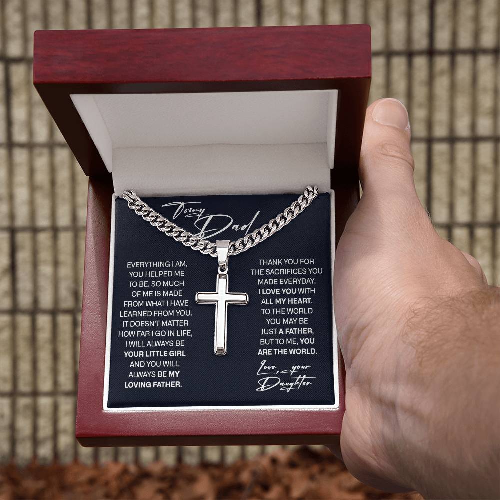 To My Dad Necklace With Message Card, Father's Day Gift Jewelry, Gift Christmas Birthday Necklace, Cuban Chain With Artisan Necklace from Daughter