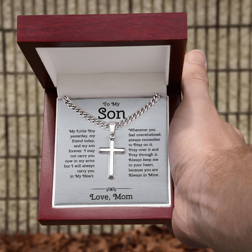 Cuban Chain With Artisan Cross Necklace For Son From Mom Birthday Presents Christmas Presents