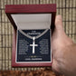 To My Grandson, Cuban Chain With Artisan Cross Necklace, Heartfelt Jewelry Card, Meaningful Birthday Gift, Christmas Gift Grandson, Cross Pendant Gift