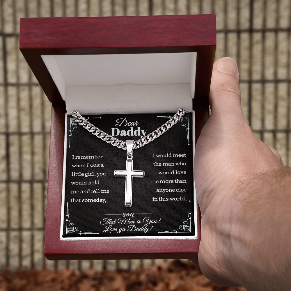 To My Dad Gifts • Father's Day Gift Necklace • Gift Christmas Birthday For Dad Necklace • Cuban Chain With Artisan Cross Necklace