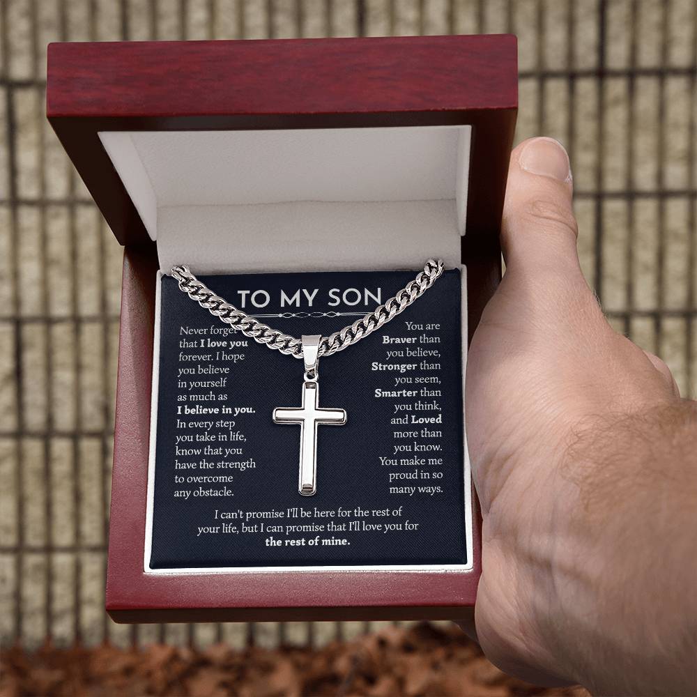 To My Son Cuban Chain with Artisan Cross Necklace