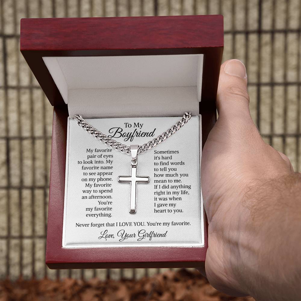 Cuban Chain with Artisan Cross Necklace for Boyfriend Anniversary Birthday Jewelry for Men