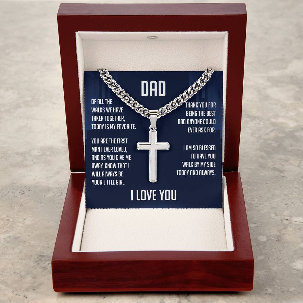 Cuban Chain with Artisan Cross Necklace, To My Dad Cross Necklace With Message Card, Meaningful, Gift Birthday For Dad