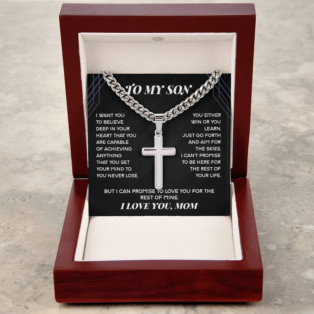 Cross Necklace Cuban Chain for Son from Mom | Birthday Gifts for Son from Mom | To My Son Cross Necklace | Necklace Gift for Son from Mom