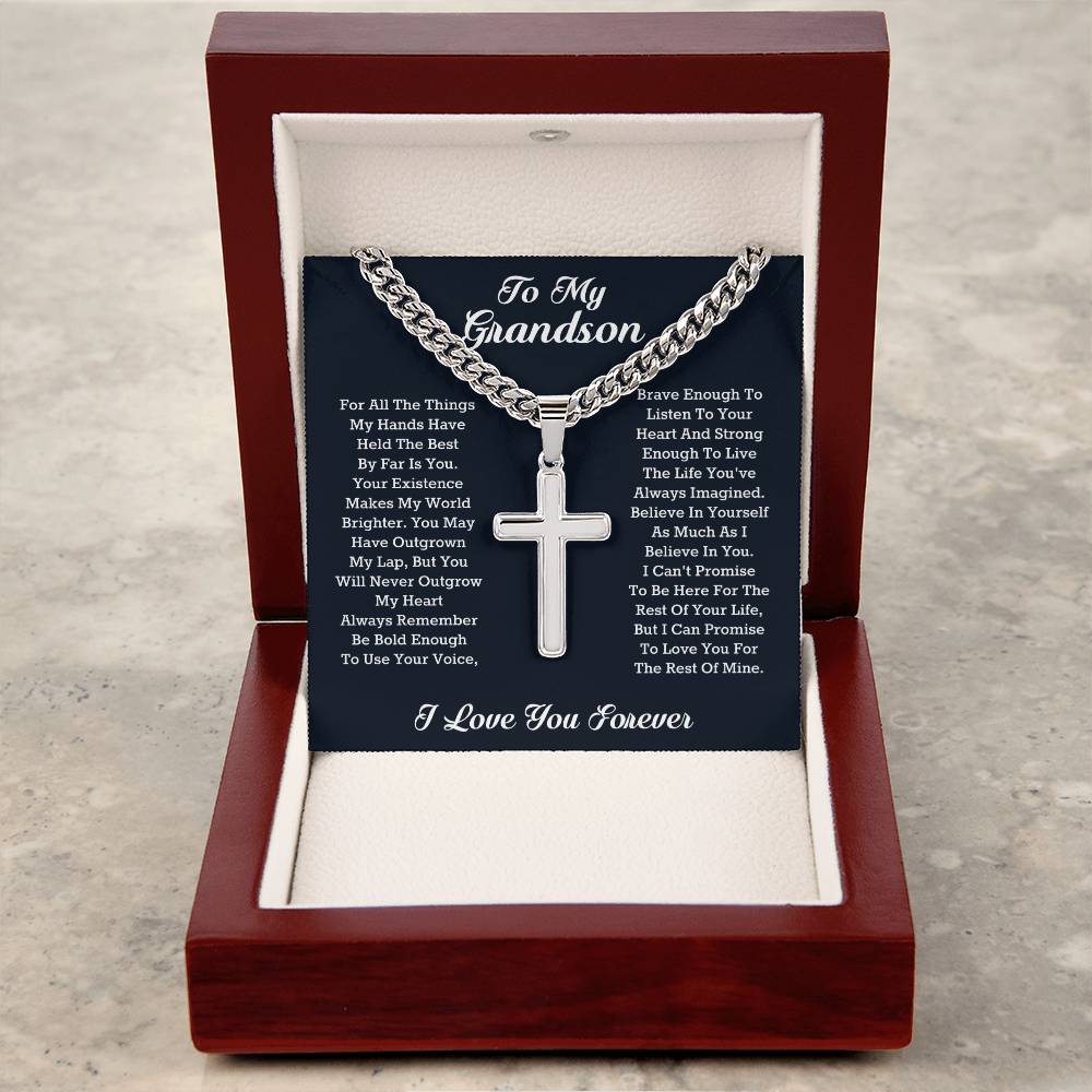 Grandson Gifts from Grandma Cuban Chain Cross Necklace, Grandson Birthday Cards, Birthday Graduation Christmas Back to School Gifts