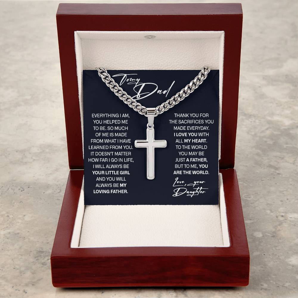 To My Dad Necklace With Message Card, Father's Day Gift Jewelry, Gift Christmas Birthday Necklace, Cuban Chain With Artisan Necklace from Daughter