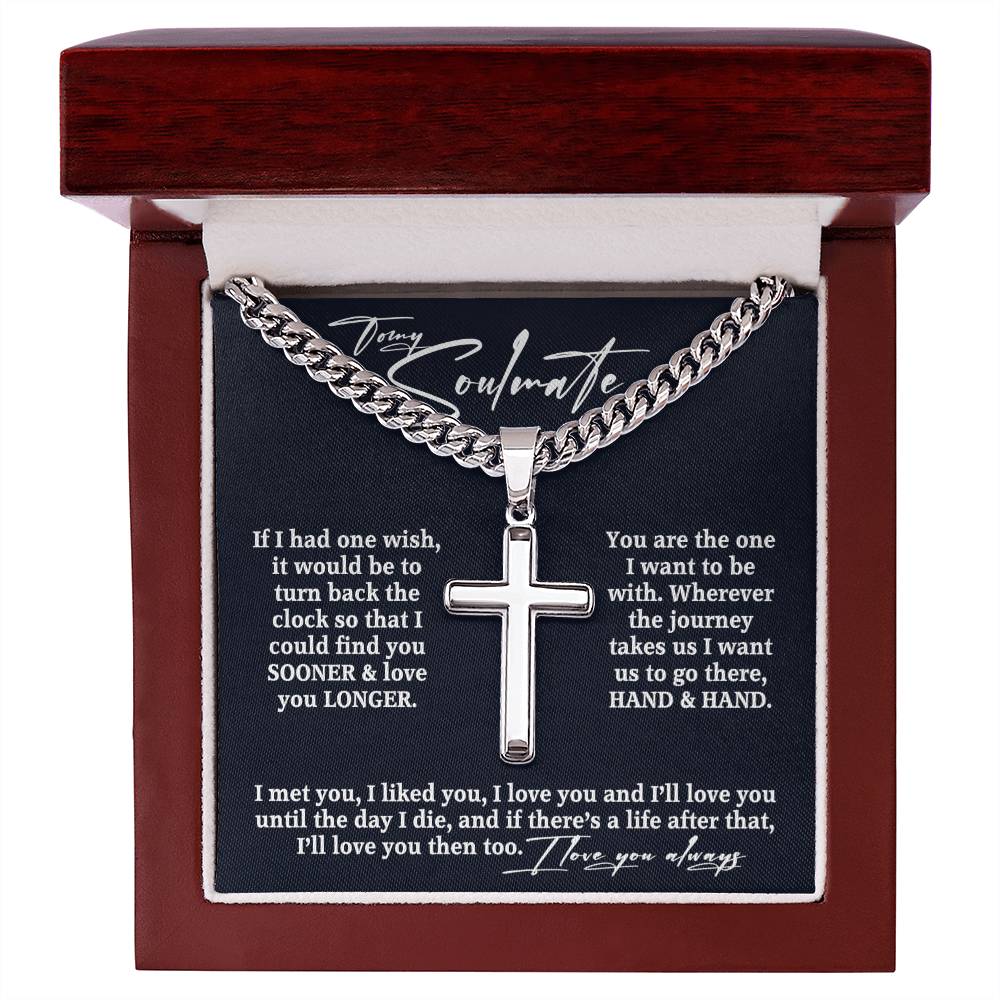To My Soulmate Cuban Chain Cross Necklace • A Perfect Gift for Him From Wife Girlfriend • Anniversary Wedding Valentine's Day Birthday Christmas