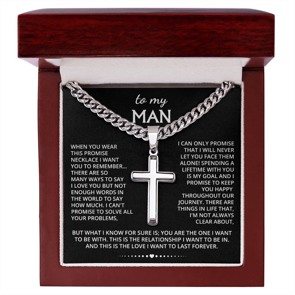 My Man Cuban Chain With Artisan Cross Necklace | Gift For Boyfriend From Girlfriend | Gift For Husband From Wife | Gift For Groom From Bride