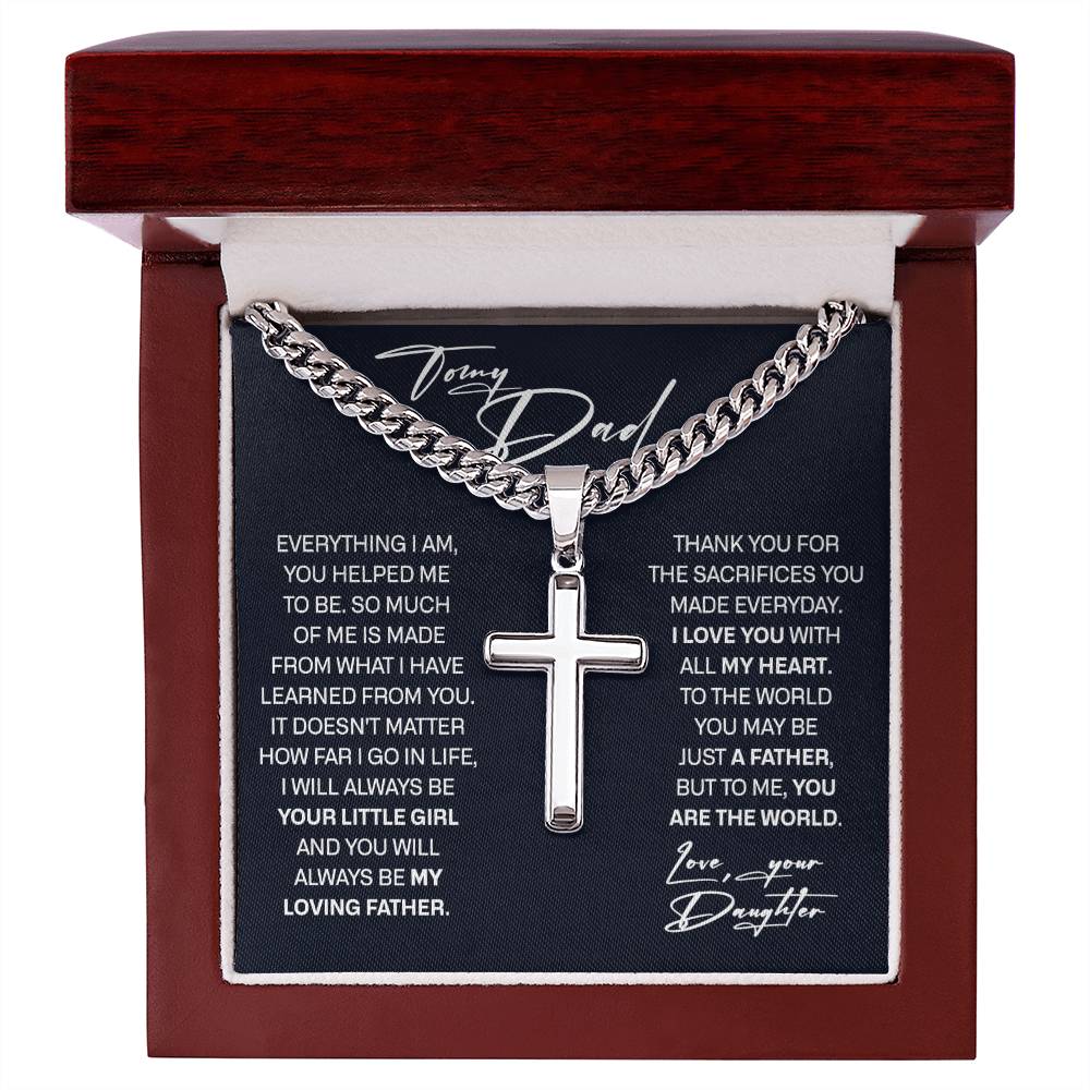 To My Dad Necklace With Message Card, Father's Day Gift Jewelry, Gift Christmas Birthday Necklace, Cuban Chain With Artisan Necklace from Daughter