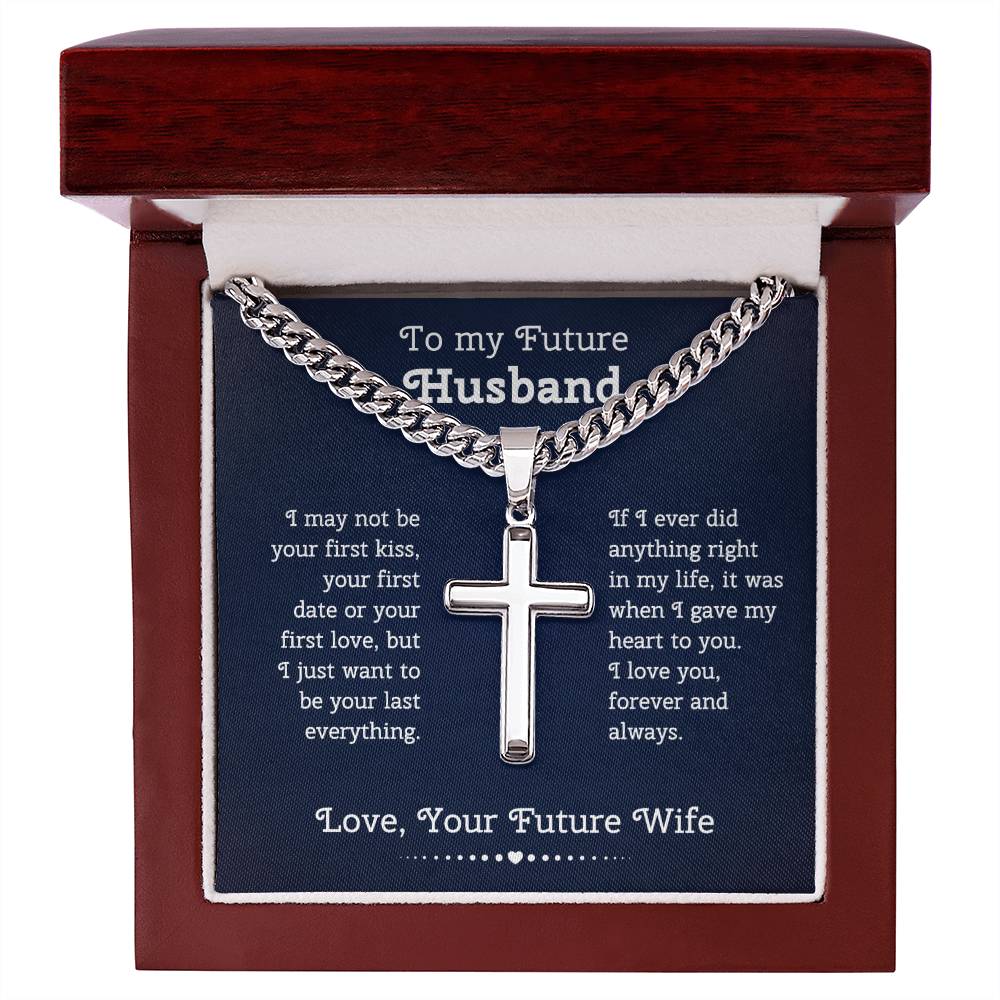 To My Future Husband Cuban Chain with Artisan Cross Necklace Gift Set Cross Necklace with Message Card and Gift Box, Gift for Husband, Husband Gift