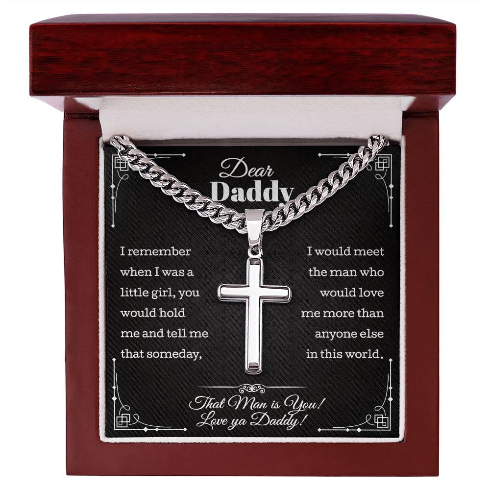 To My Dad Gifts • Father's Day Gift Necklace • Gift Christmas Birthday For Dad Necklace • Cuban Chain With Artisan Cross Necklace