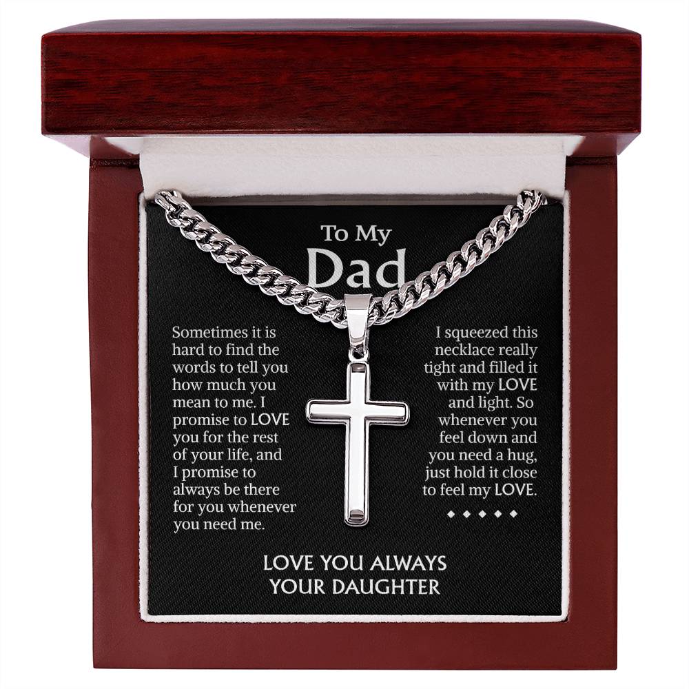Dad Gifts From Daughter • Father's Day Gift Necklace • Gift Christmas Birthday For Dad Necklace • Cuban Chain With Artisan  Cross Necklace