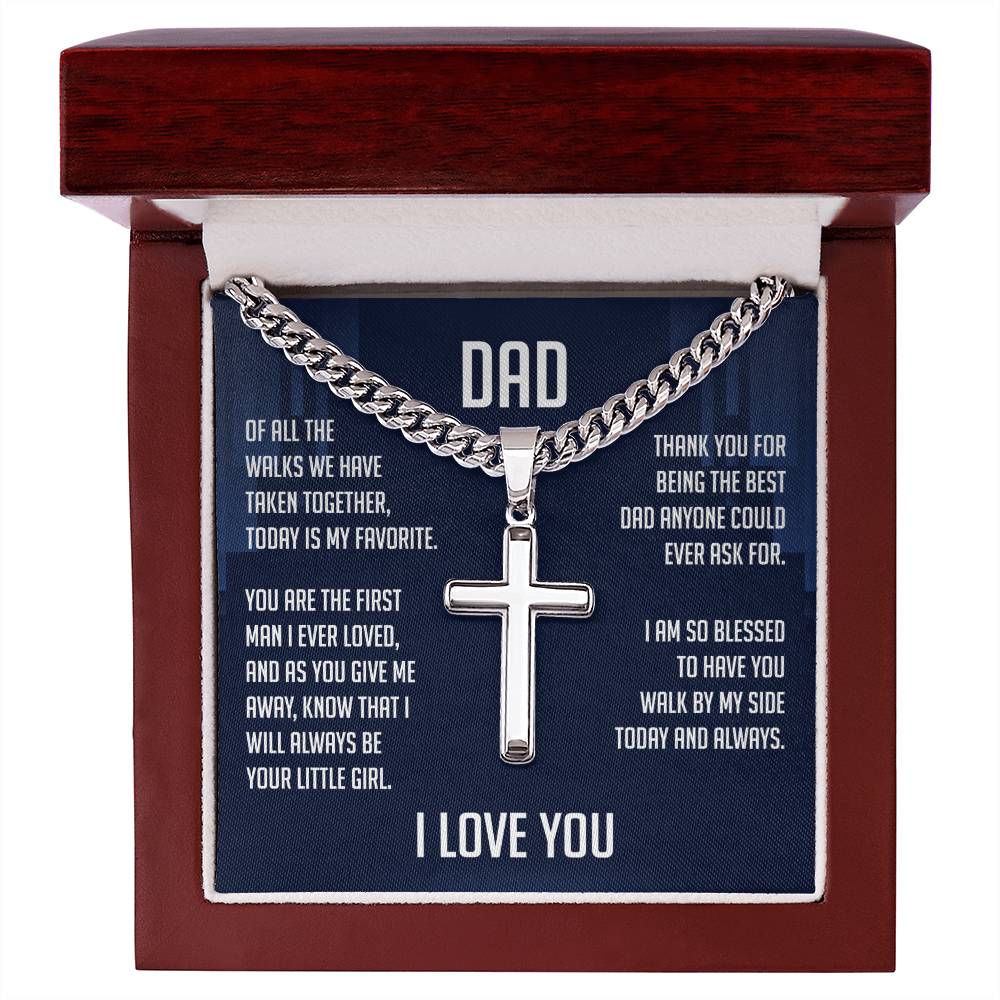 Cuban Chain with Artisan Cross Necklace, To My Dad Cross Necklace With Message Card, Meaningful, Gift Birthday For Dad