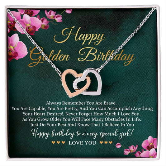 Happy Golden Birthday Interlocking Necklace Card Luxury