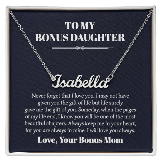 To My Bonus Daughter From Bonus Mom Personalized Name Necklace Card