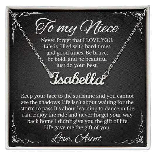 Personalized Name Necklace With Message Card For Niece, Custom Name Pendant With Heartfelt Love Letter, Sentimental Necklace, LED Box