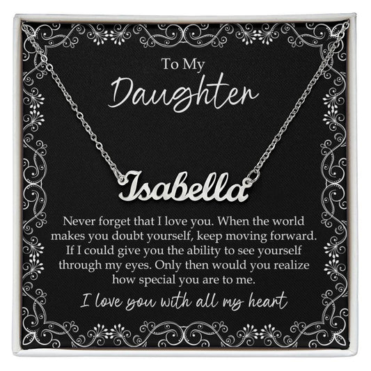 To My Daughter Gift Personalized Name Necklace from Mom and Dad, Perfect for Graduation Or Birthday, Includes A Heartfelt Message Card