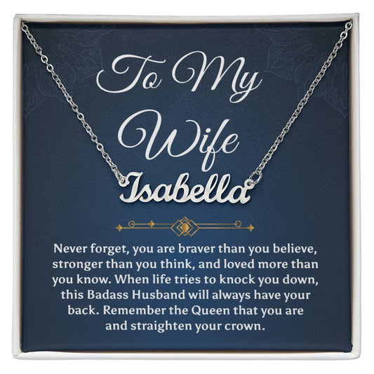To My Badass Wife Gift From Husband Wife Birthday Anniversary Luxe Crown Necklace Gift Set, Valentine's Day Gift From Husband To Wife Jewelry With Message Card And Gift Box