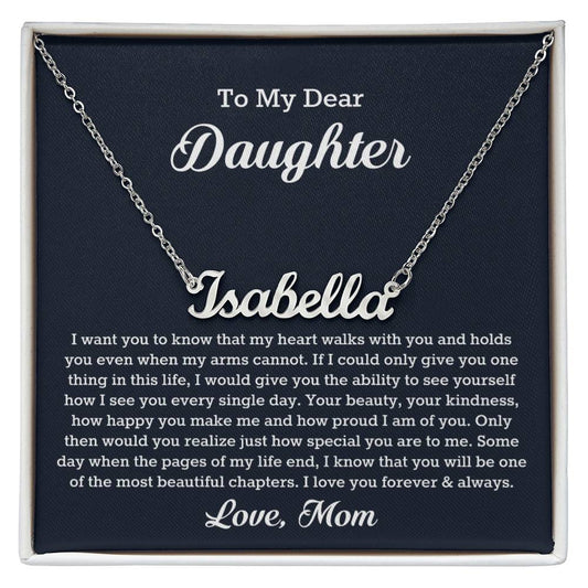 To My Dear Daughter Personalized Name Necklace, Gift From Mom, Daughter Mother Jewelry, Birthday Christmas Gift