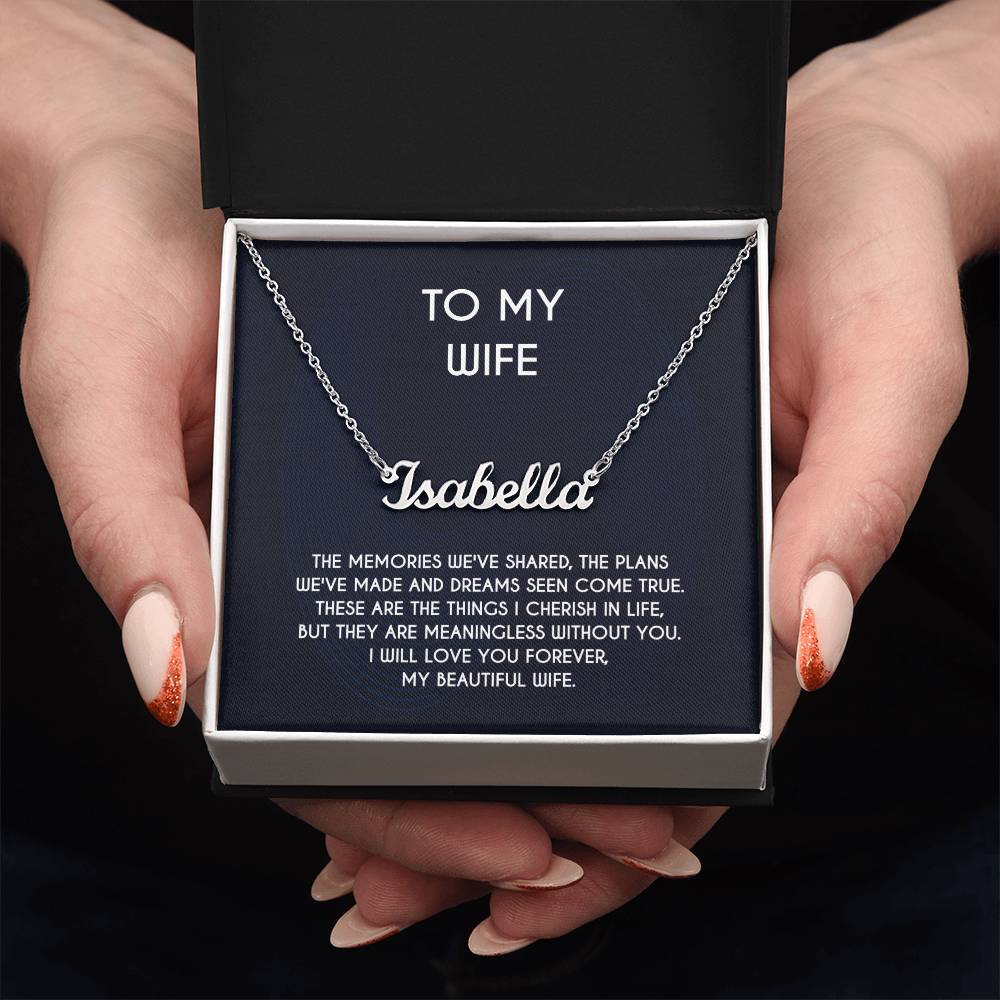 To My Beautiful Wife Necklace, Necklace From Husband Personalized Name Jewelry, Message Card and Box Necklaces for Women, Wife's Necklace for Anniversary