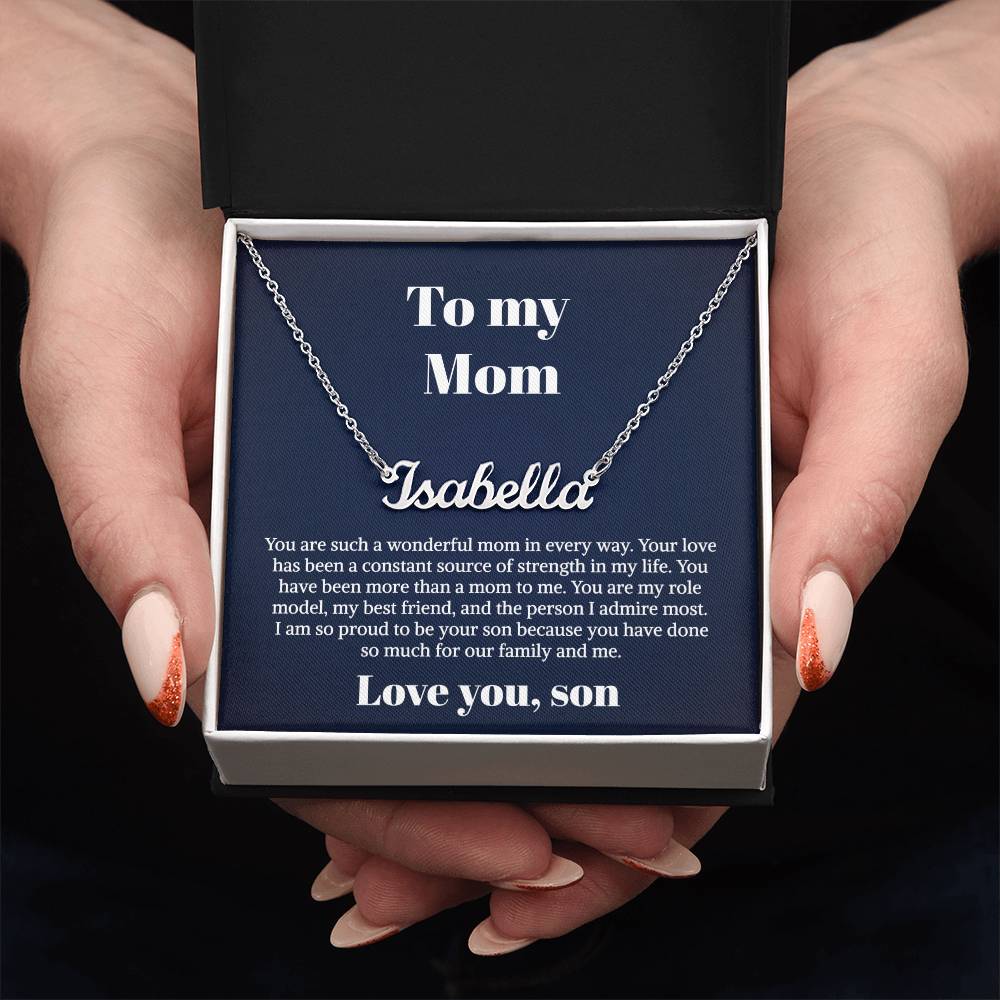 To My Mom Necklace From Son Personalized Name Necklace For Mom, To My Boyfriend Mom, My Girlfriend Mom On Mother's Day, Birthday With Message Card Box
