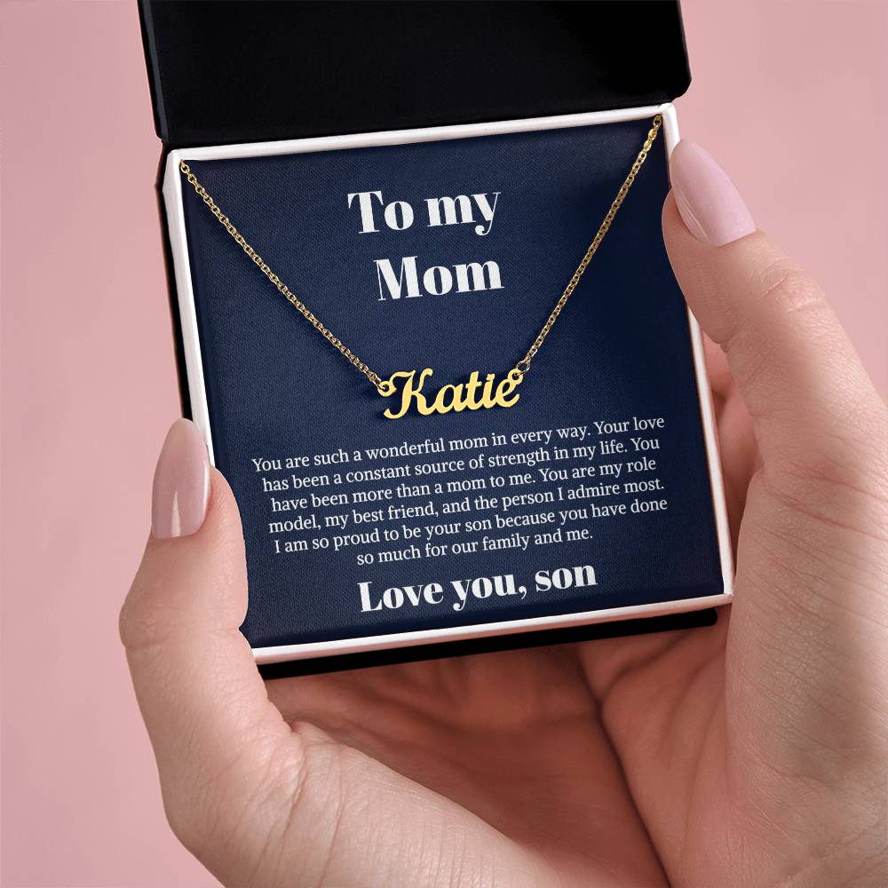 To My Mom Necklace From Son Personalized Name Necklace For Mom, To My Boyfriend Mom, My Girlfriend Mom On Mother's Day, Birthday With Message Card Box
