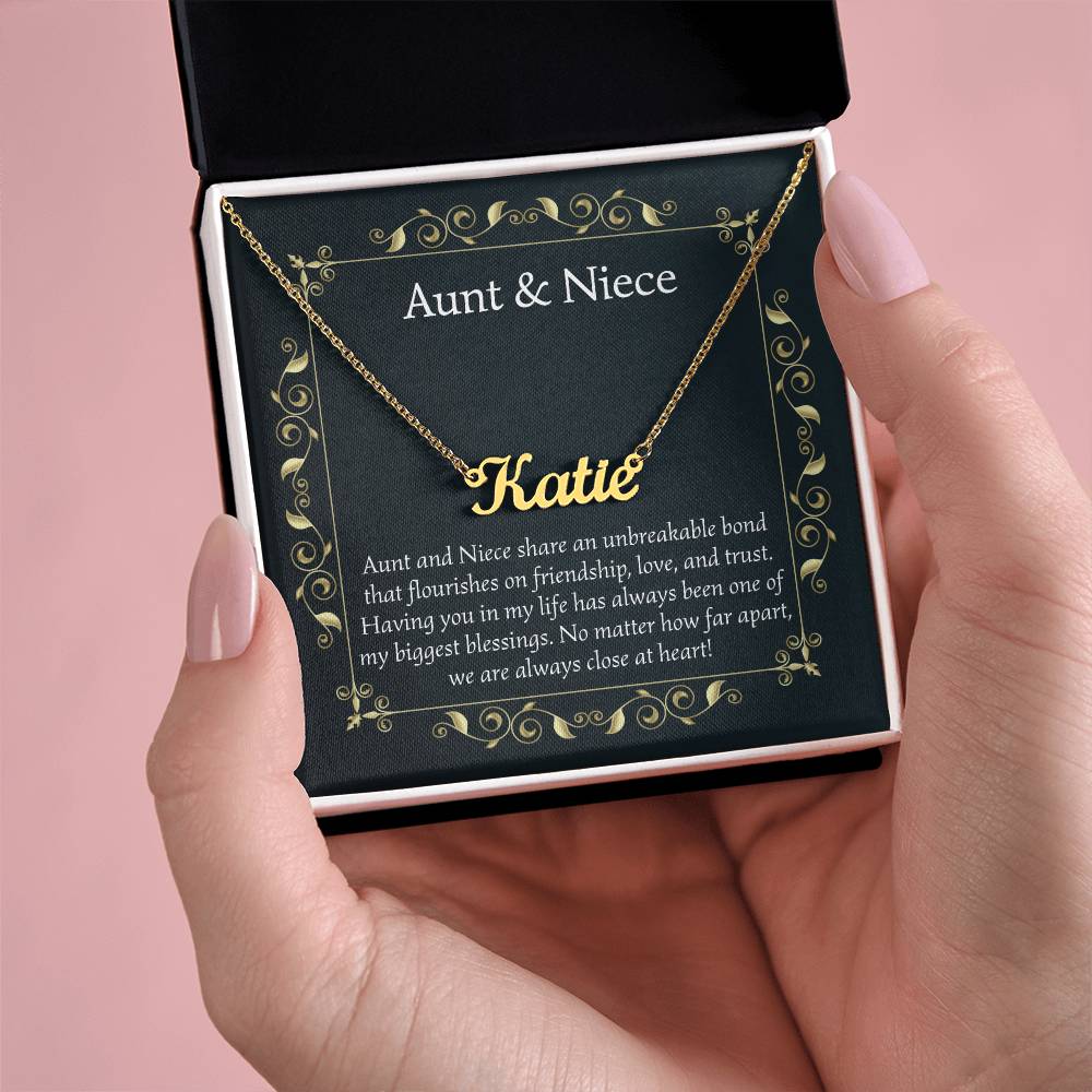 Christmas Gifts for Aunt and Niece Necklace Aunt Gifts from Niece Jewelry Gifts for Auntie Birthday Gifts, Name Necklace Card