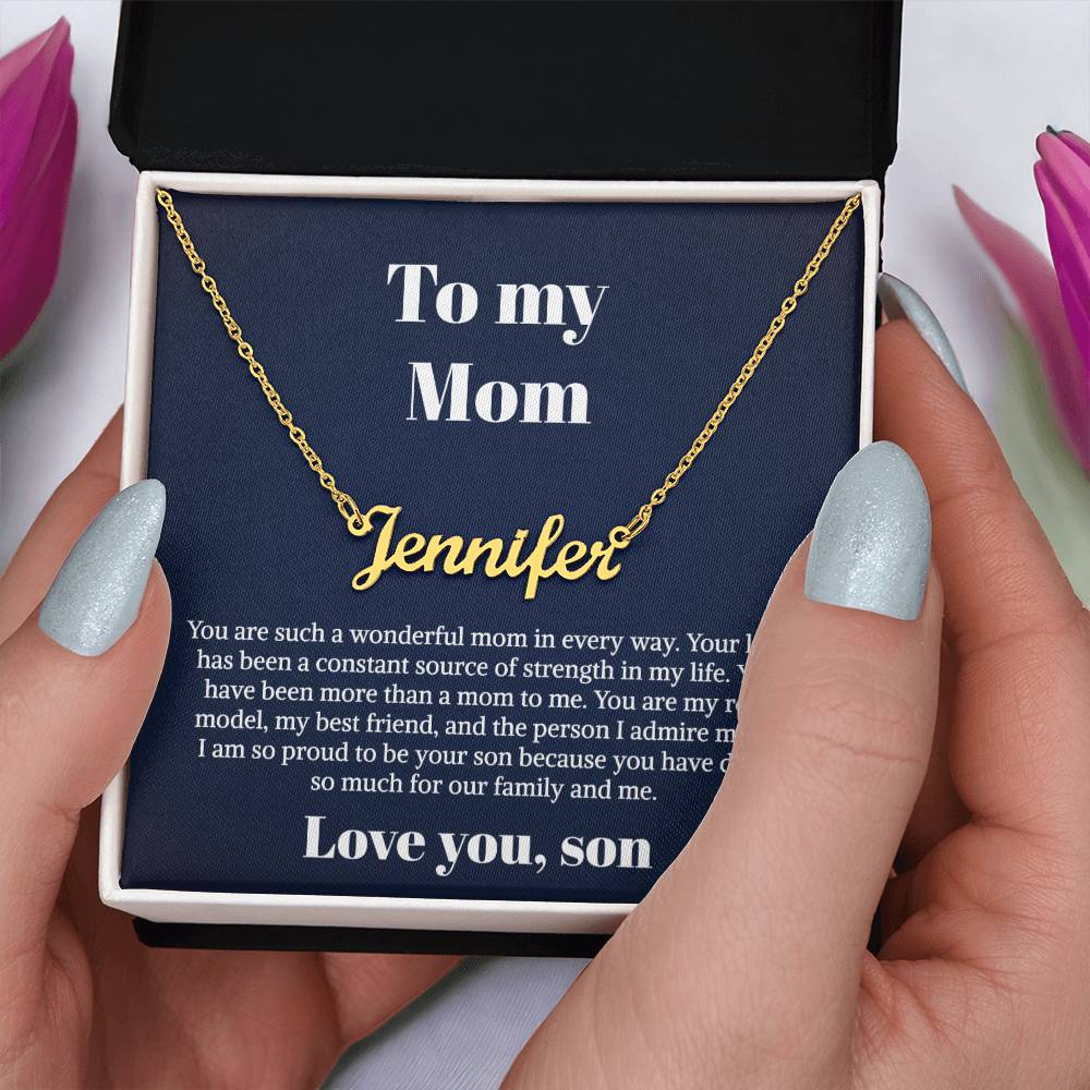 To My Mom Necklace From Son Personalized Name Necklace For Mom, To My Boyfriend Mom, My Girlfriend Mom On Mother's Day, Birthday With Message Card Box