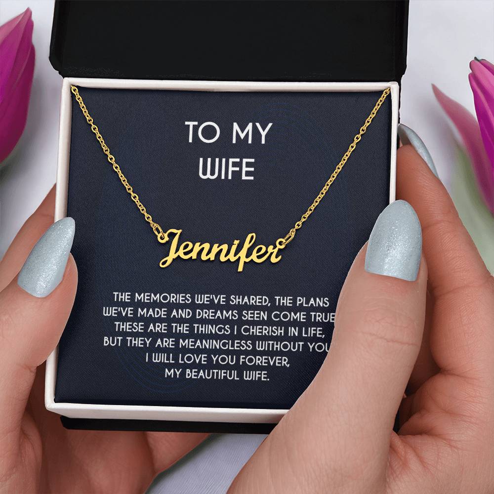 To My Beautiful Wife Necklace, Necklace From Husband Personalized Name Jewelry, Message Card and Box Necklaces for Women, Wife's Necklace for Anniversary